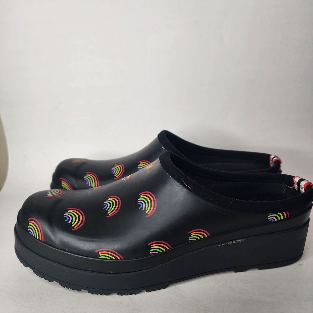 Hunter Play Mini Rainbow Print Clogs Platform Slip On Shoes Womens 10 - Picture 3 of 13